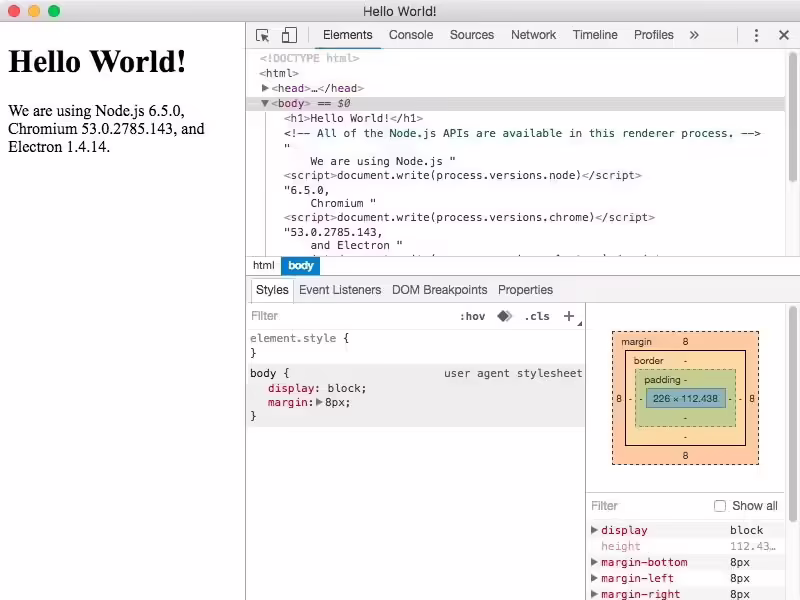 Electron hello world