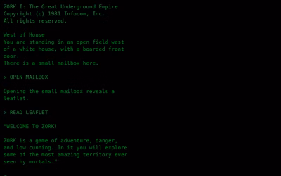 Captura de un juego de aventura de texto de ZX Spectrum